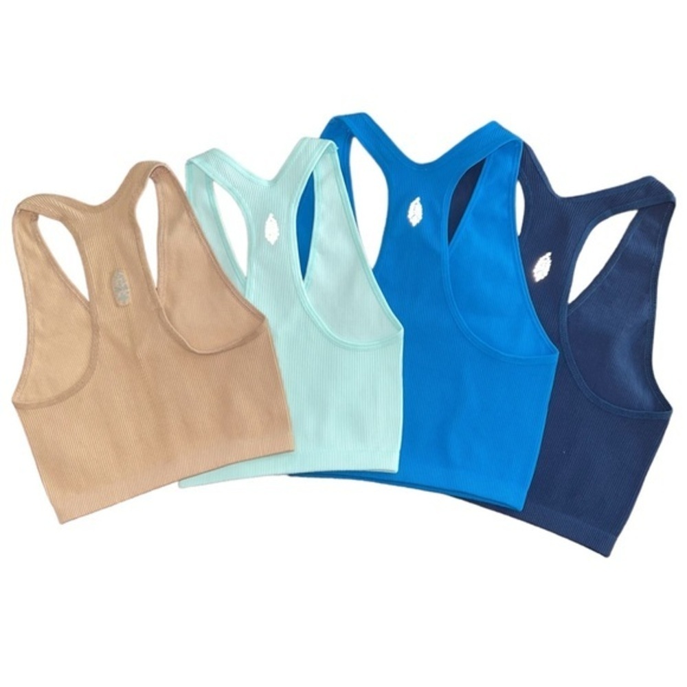 🏀Free People FP Movement The Free Throw Long Crop Tank Mint Green Tan XS - Picture 2 of 8